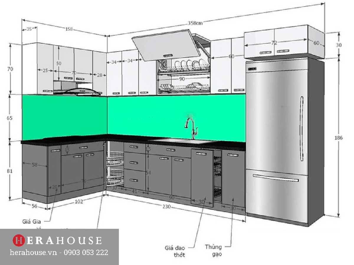 Tổng Hợp Các Kích Thước Kệ Tủ Bếp Tiêu Chuẩn Hay Dùng